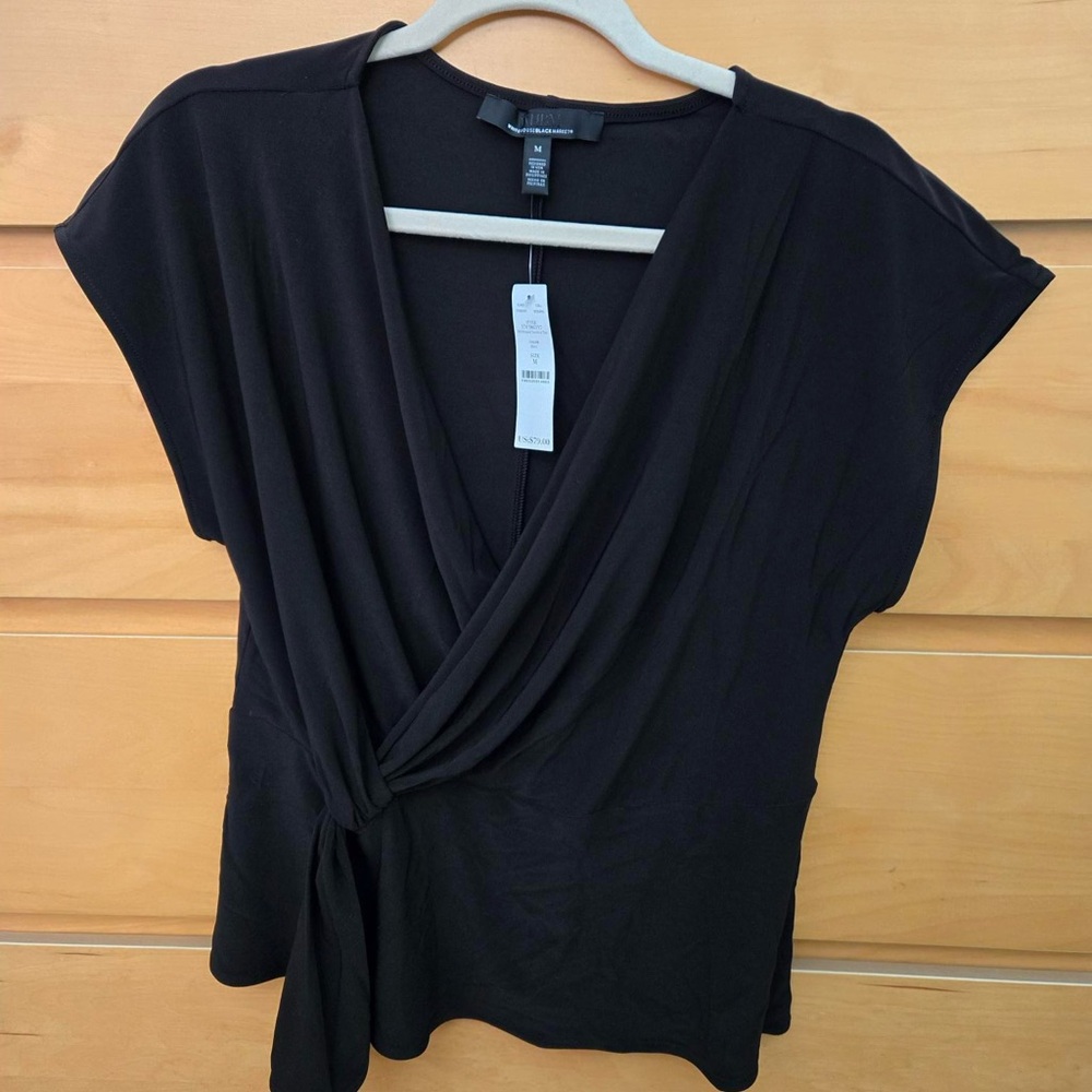 White House Black Market Black Wrap Top Medium NWT